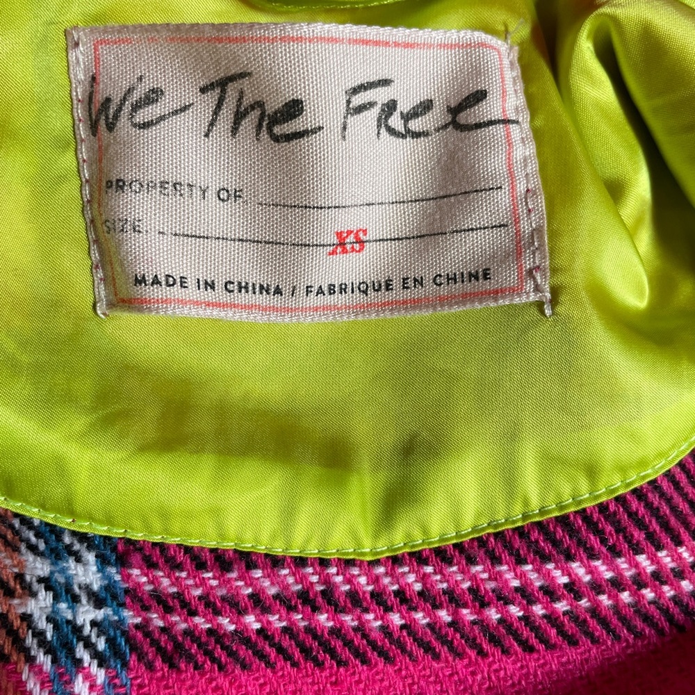 FREE PEOPLE Pink & Lime DOWN FOR YOU Plaid Shacket JACKET Size XS - Picture 10 of 16